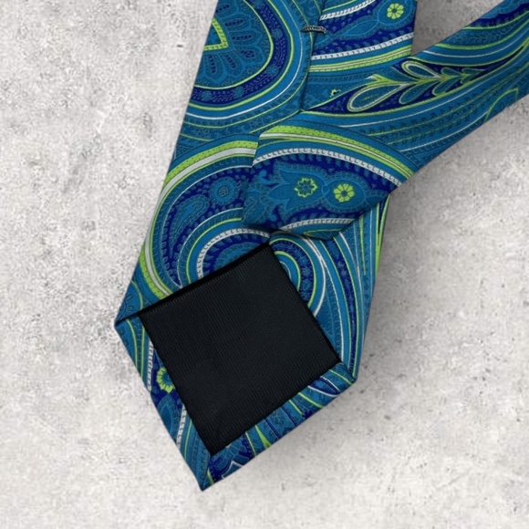 GEOFFREY BEENE Blue/Green Paisley Silk LUXURY Tie - Picture 4 of 5